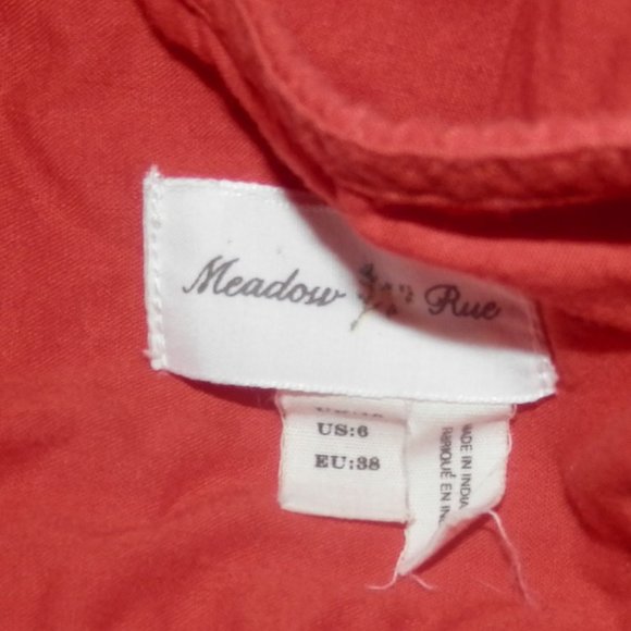 Meadow Rue Anthropologie 6 Peasant Orange Pleated - Picture 5 of 5